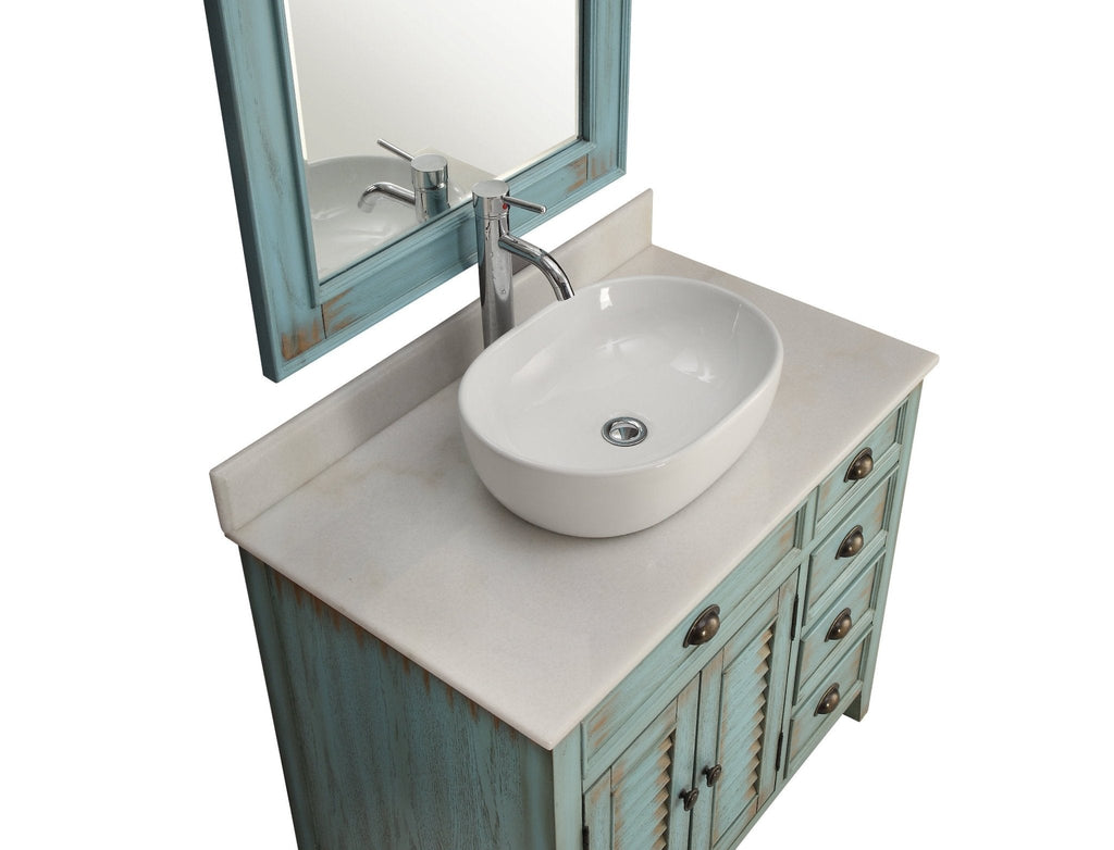36 Inch Abbeville Farmhouse Style Distressed Blue Vessel Sink Bathroom Vanity