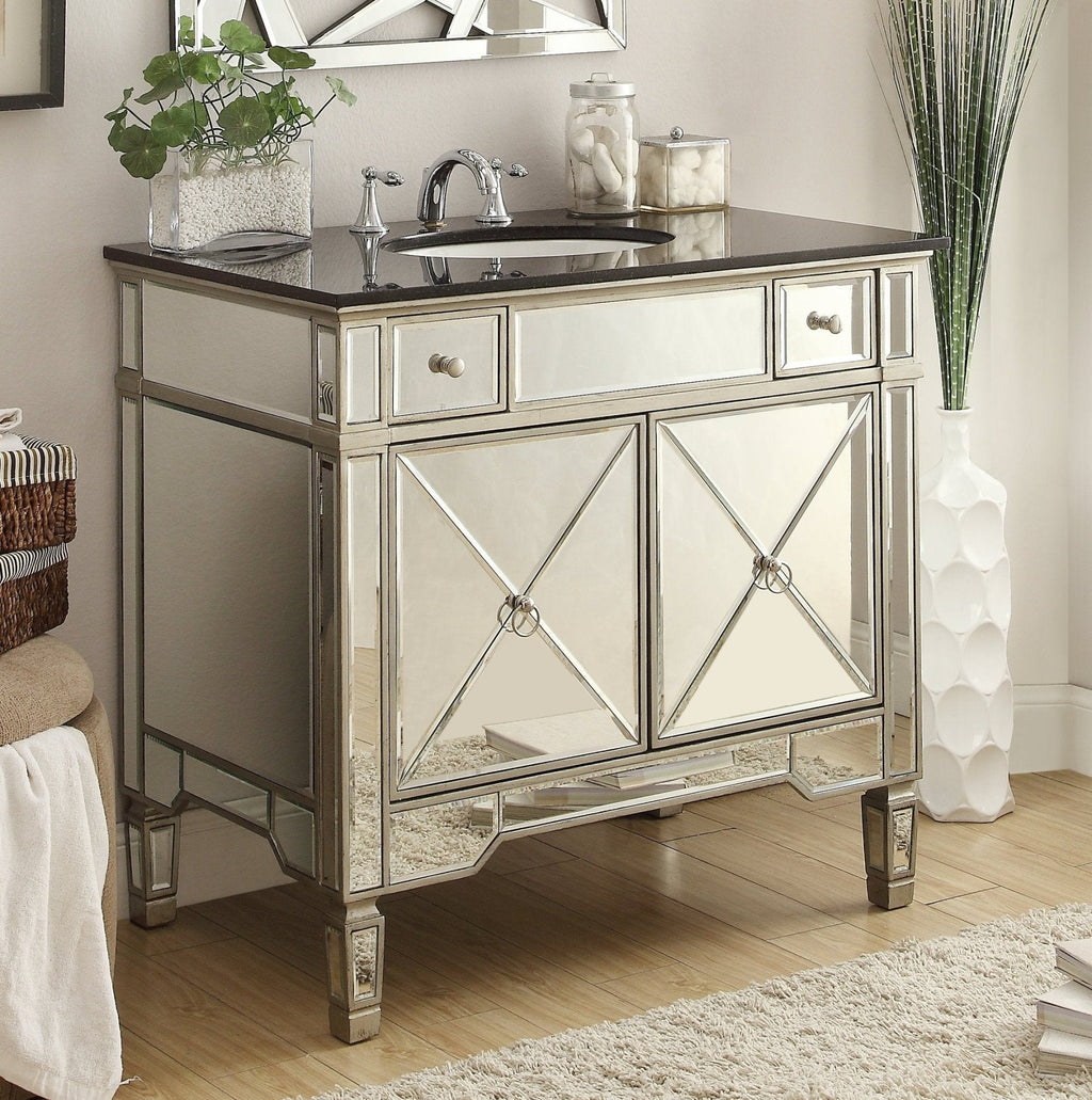 36" Benton Collection Black Granite Top Ashlyn Bathroom Sink Vanity