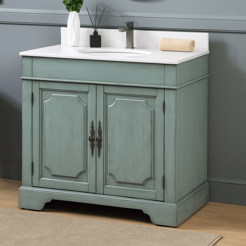 36" Benton Collection Litchfield Distressed Sage Green Bathroom Vanity