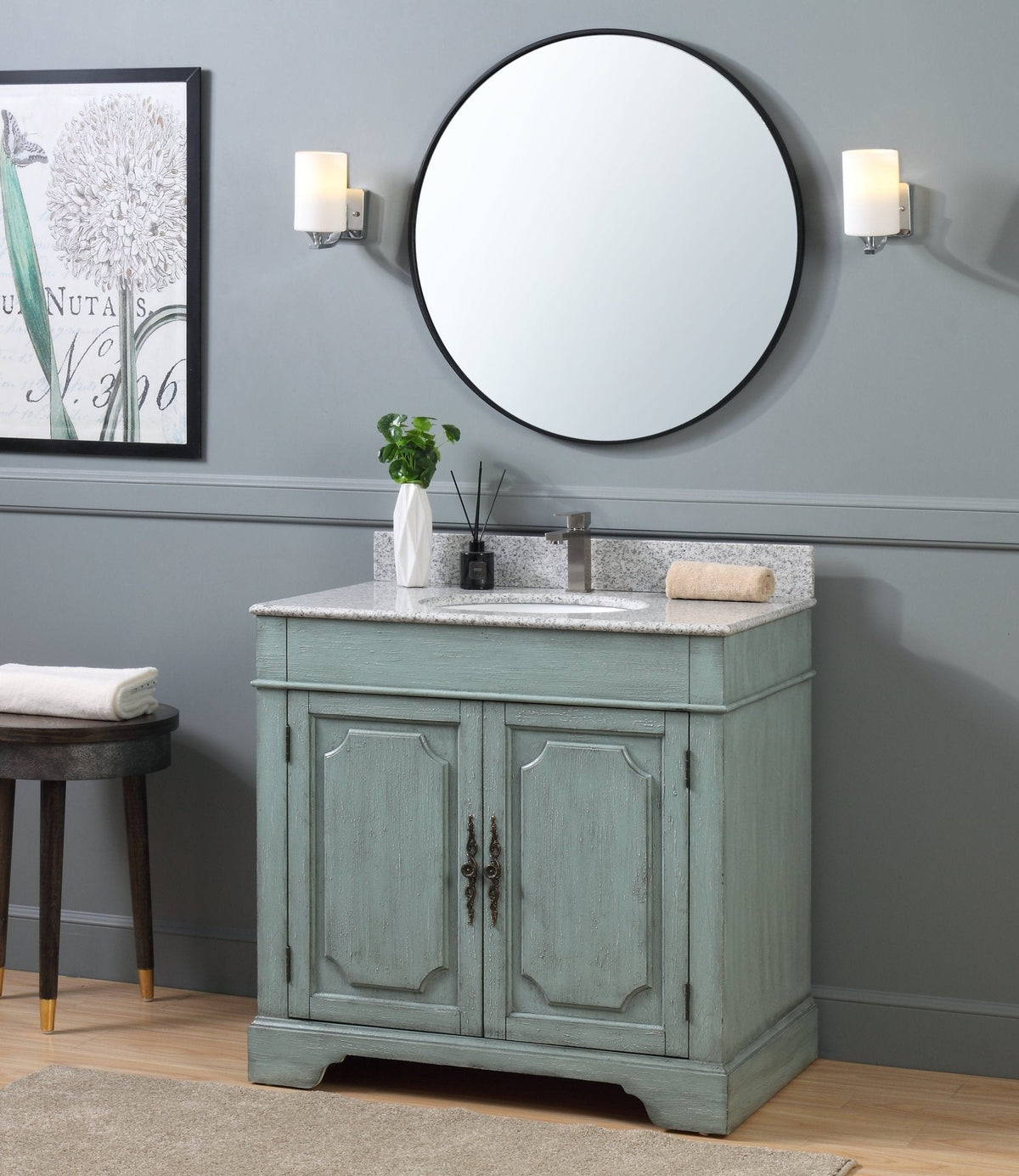 36" Benton Collection Litchfield Distressed Sage Green Bathroom Vanity
