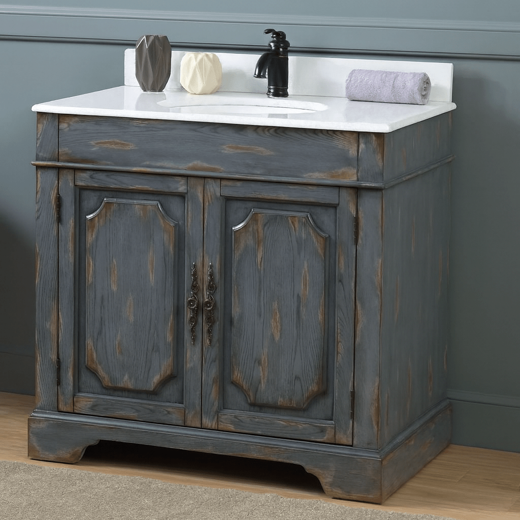 36" Benton Collection Litchfield Rustic Distressed Boho Gray Bathroom Vanity