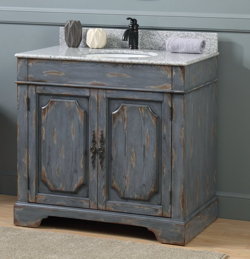 36" Benton Collection Litchfield Rustic Distressed Boho Gray Bathroom Vanity