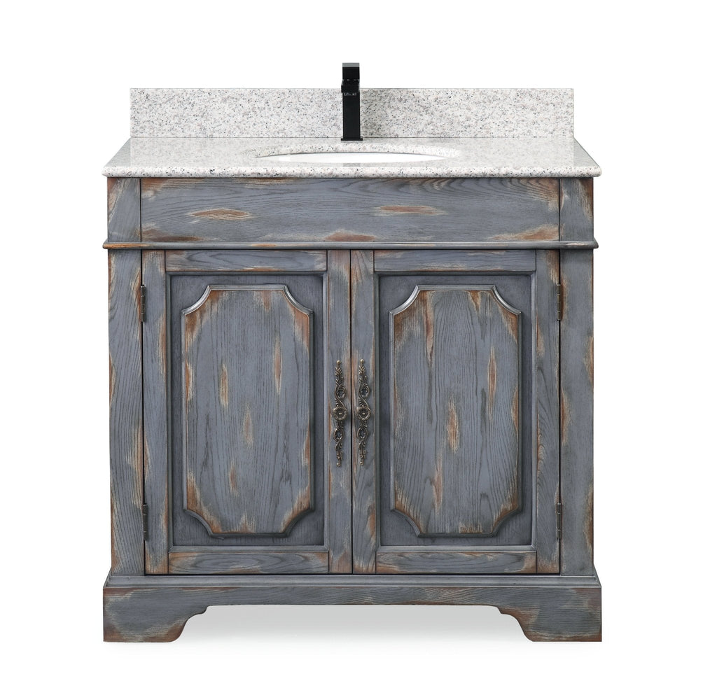 36" Benton Collection Litchfield Rustic Distressed Boho Gray Bathroom Vanity
