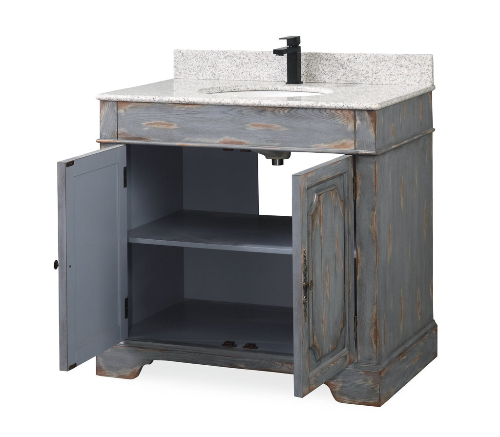 36" Benton Collection Litchfield Rustic Distressed Boho Gray Bathroom Vanity