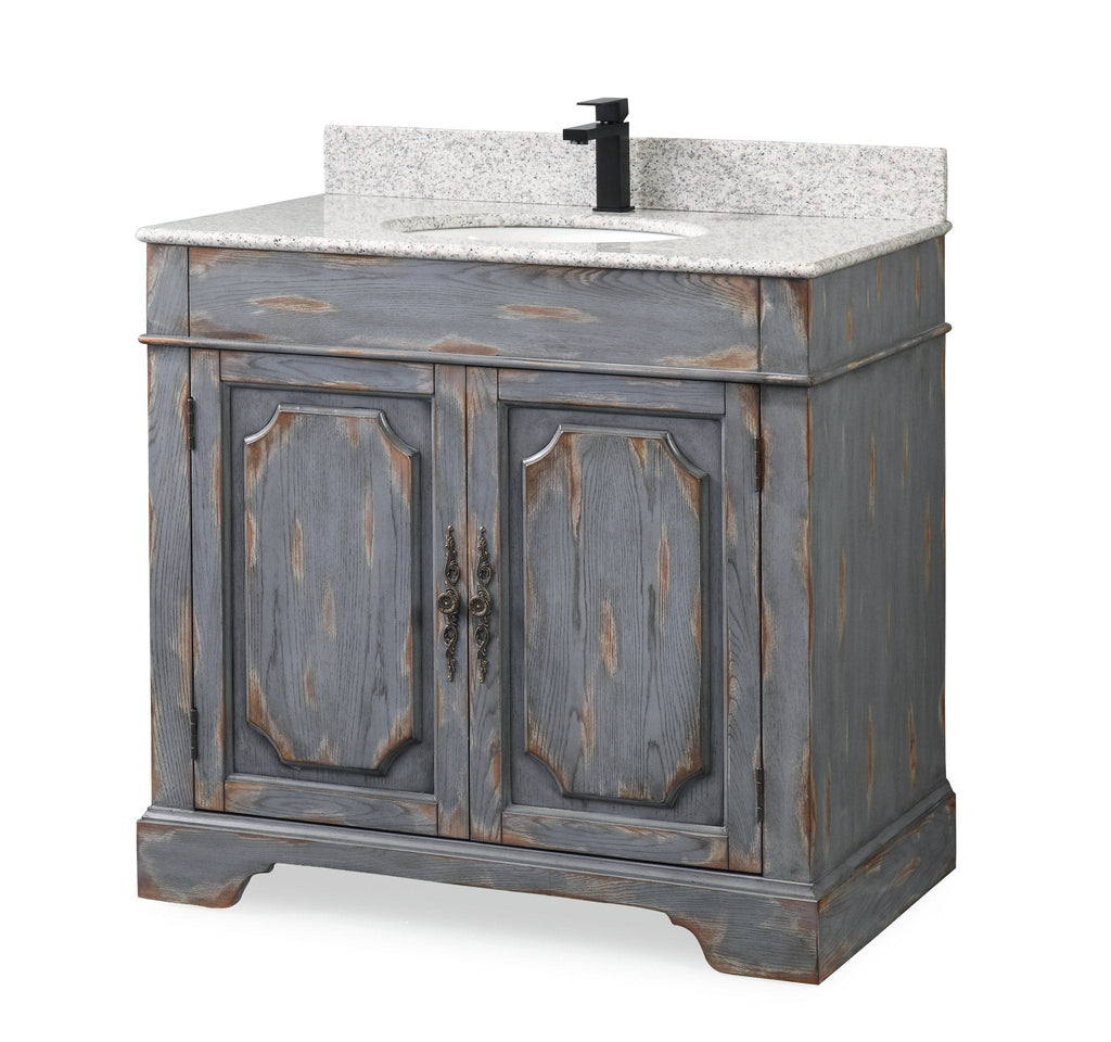 36" Benton Collection Litchfield Rustic Distressed Boho Gray Bathroom Vanity