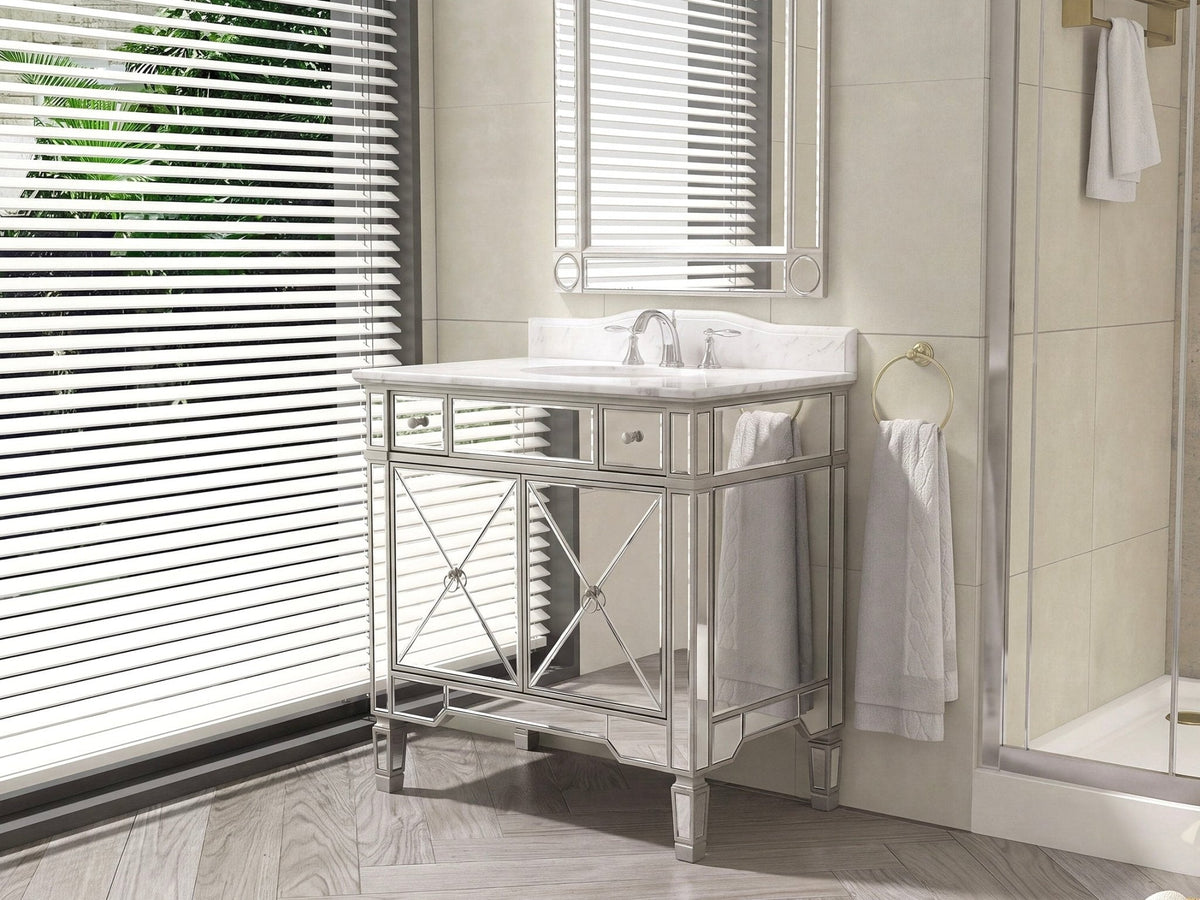 36" Carrara Marble Mirror Reflection Ashlyn Bathroom Sink Vanity