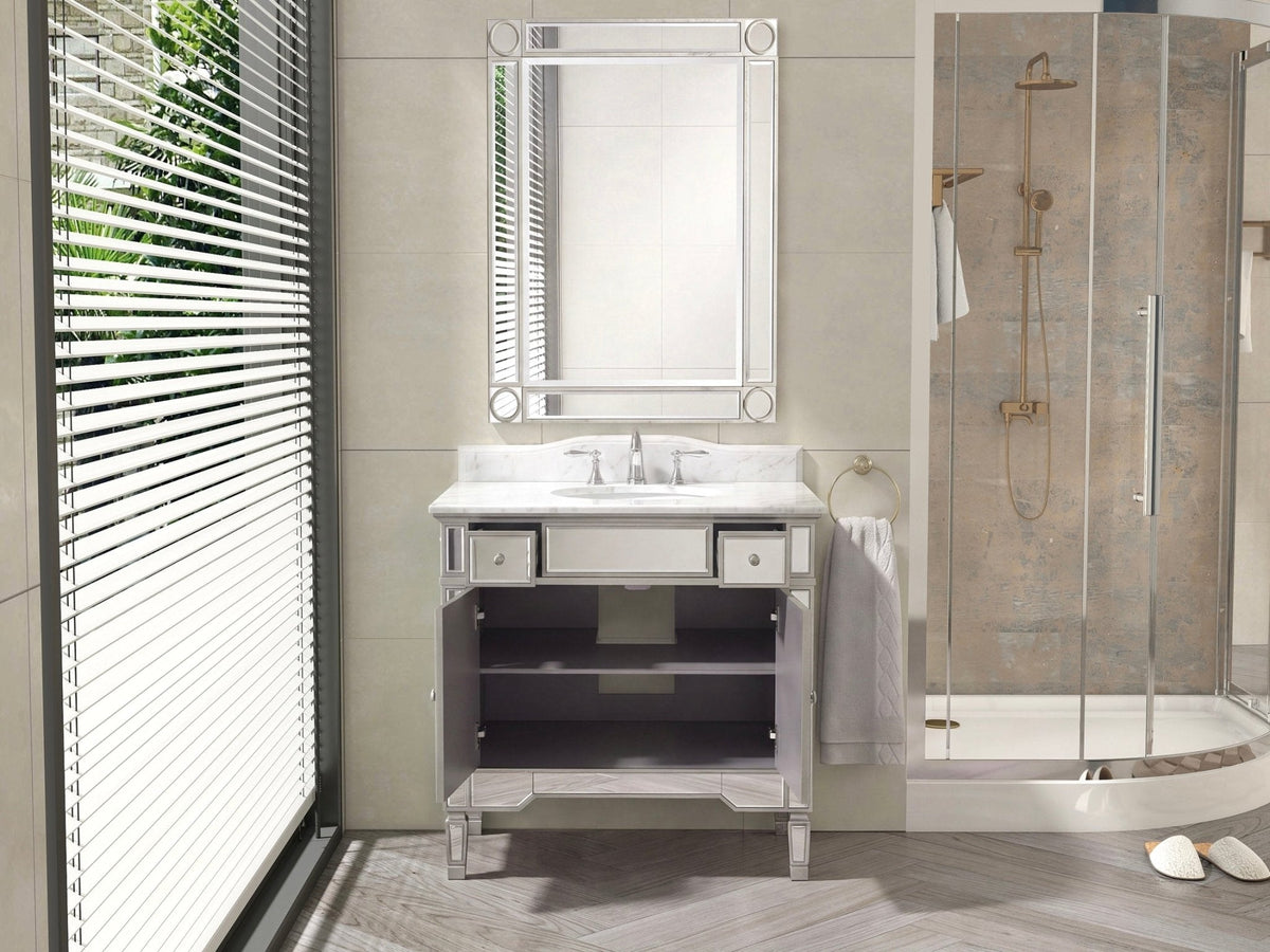 36" Carrara Marble Mirror Reflection Ashlyn Bathroom Sink Vanity