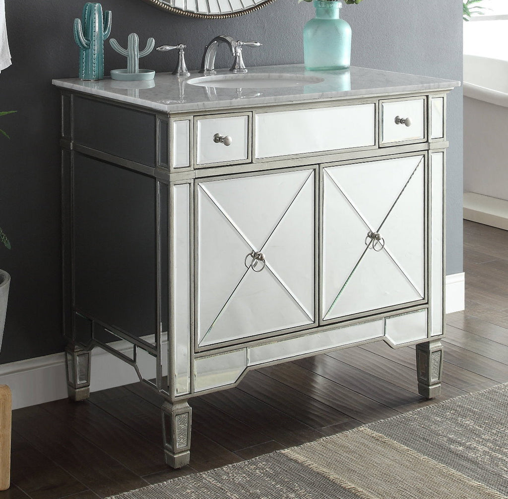 36" Carrara marble Mirror reflection Ashlyn Bathroom Sink Vanity