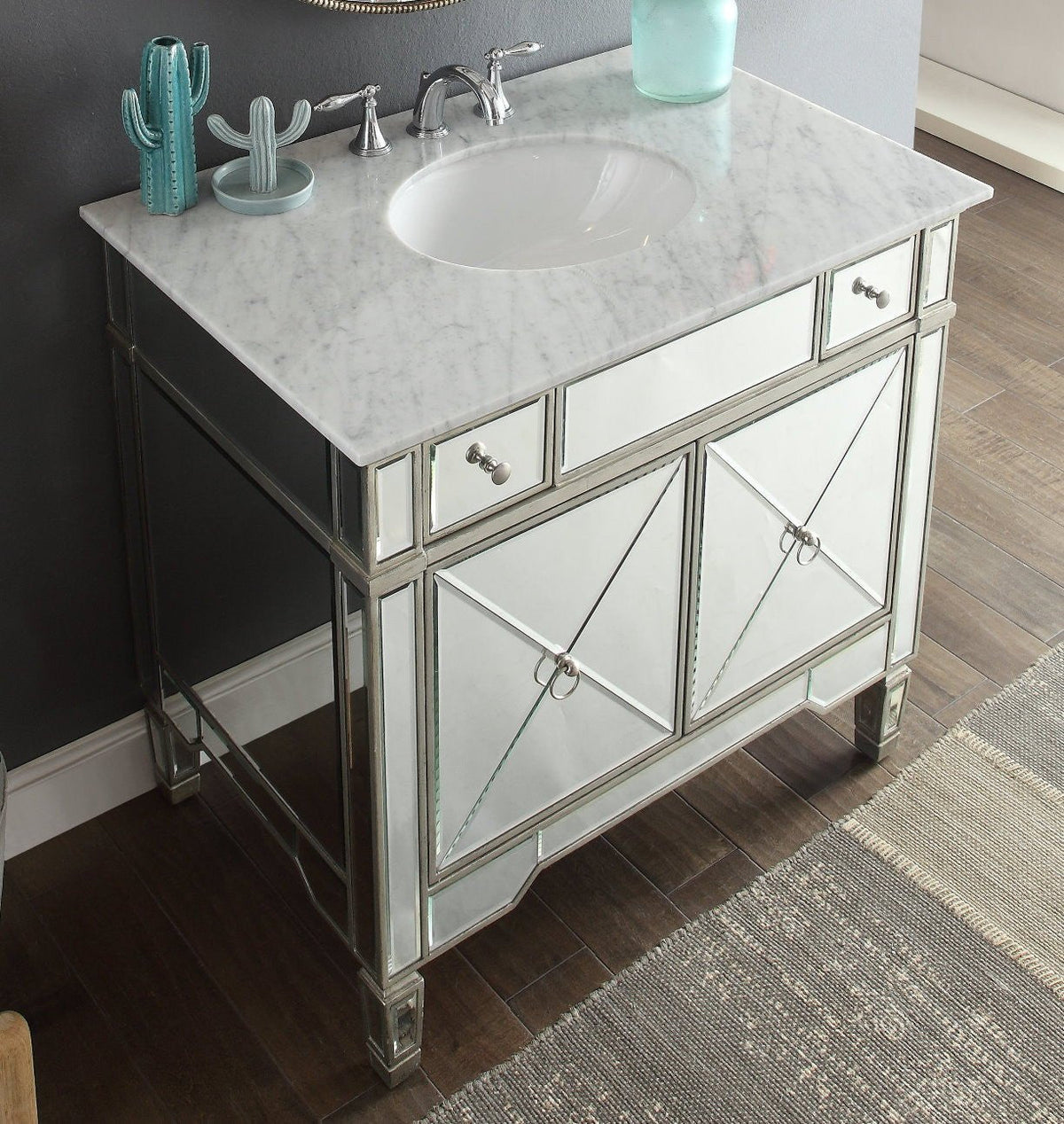 36" Carrara marble Mirror reflection Ashlyn Bathroom Sink Vanity