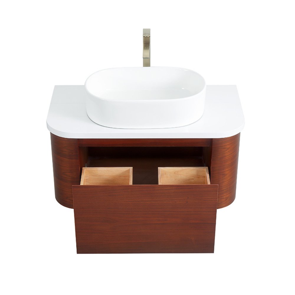 36 inch Cherry Brown Wall Mount Vessel Sink Style Velo Bathroom Sink Vanity