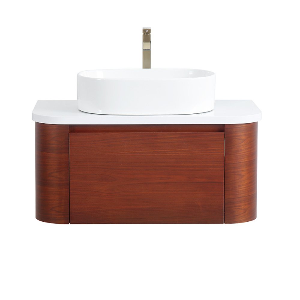 36 inch Cherry Brown Wall Mount Vessel Sink Style Velo Bathroom Sink Vanity