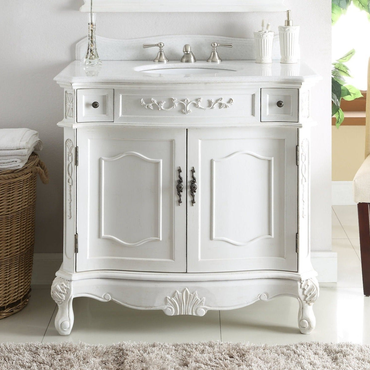 36 Inch Classic Style Antique White Fairmont Bathroom Sink Vanity
