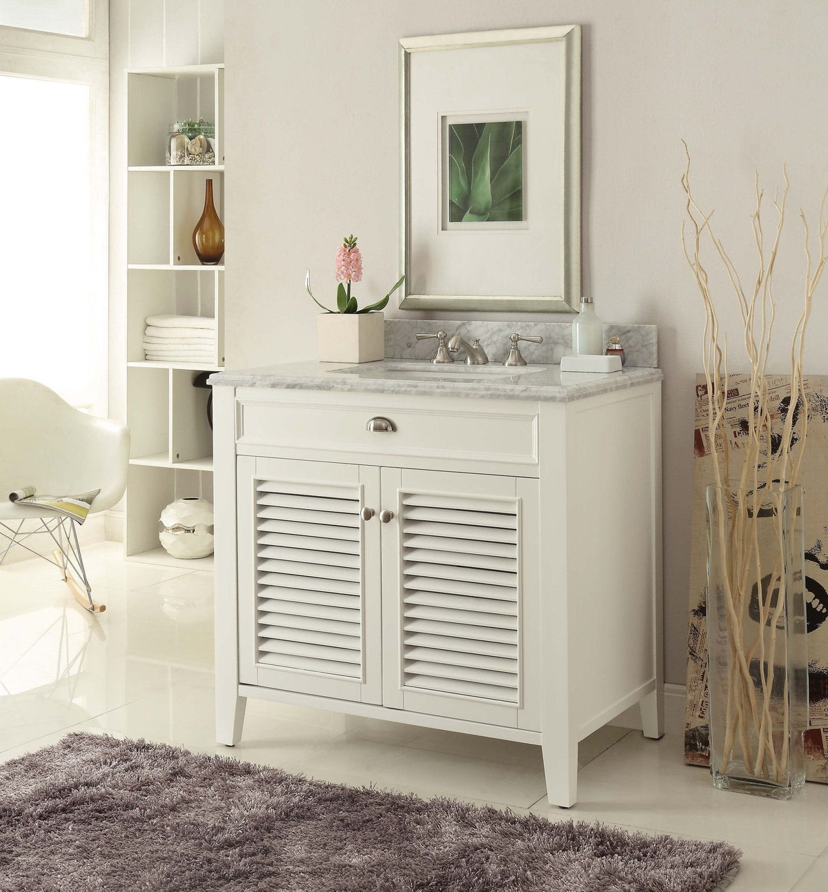 36 Inch Contemporary Style White Kalani Bathroom Vanity