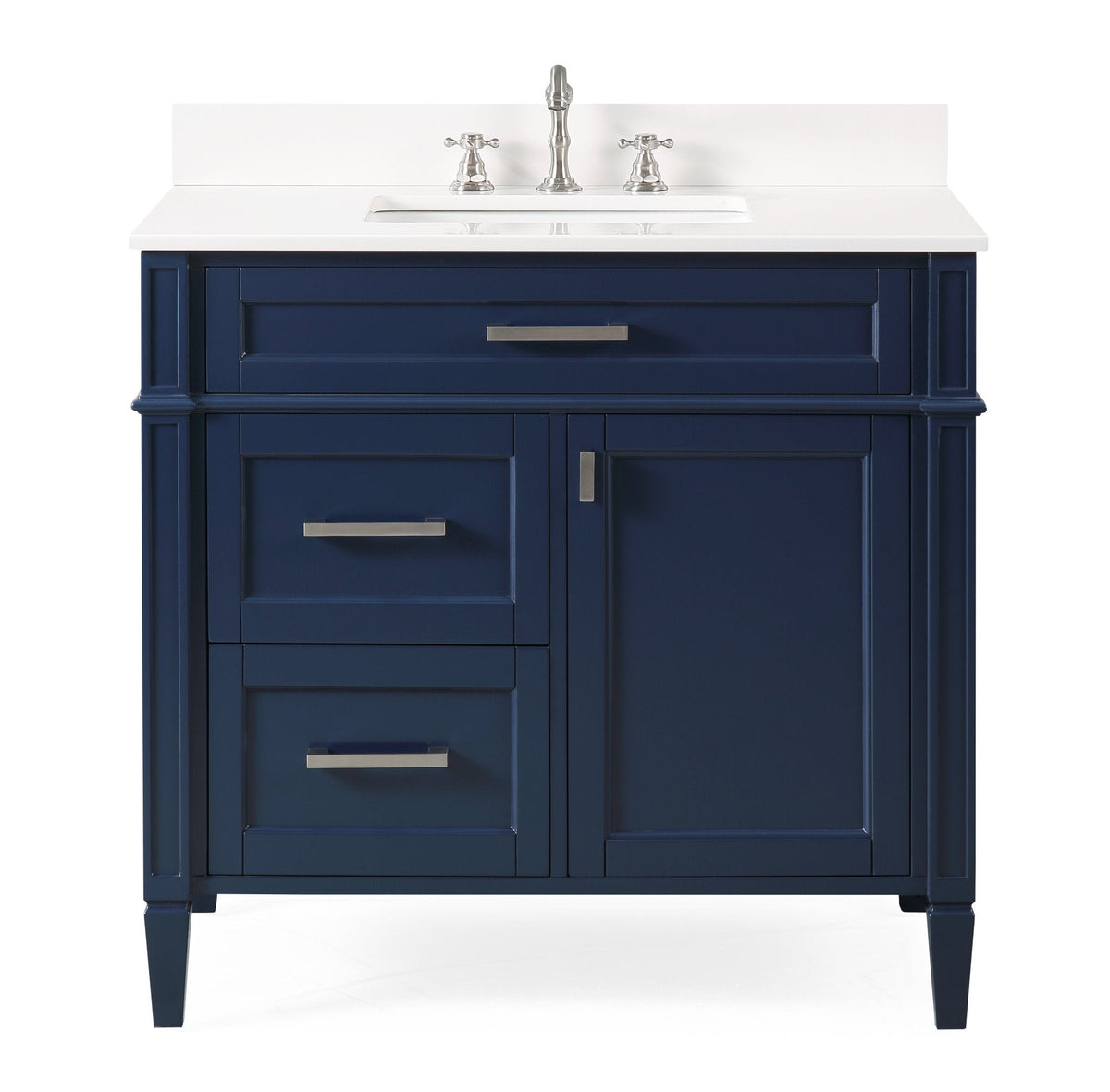 36 Inch Durand Modern Navy Blue Bathroom Sink Vanity with Stone Counter Top
