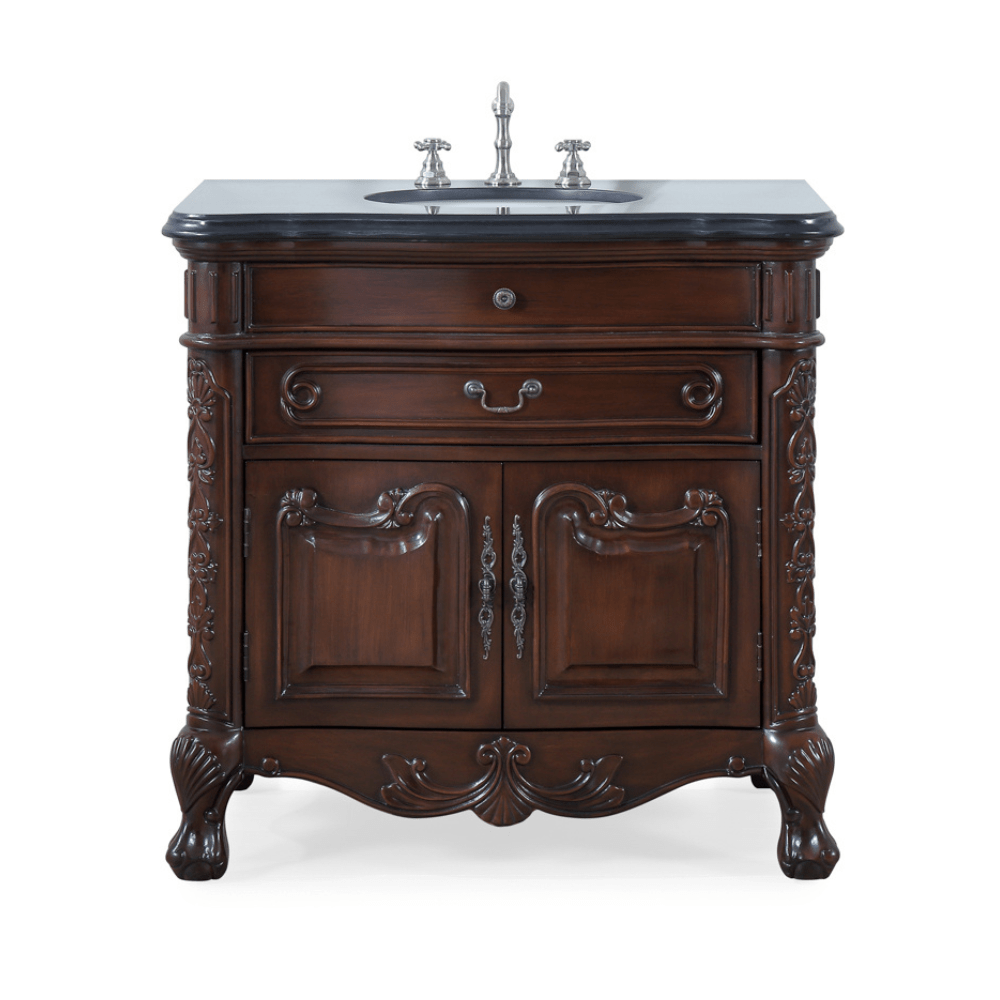 36 Inch Mahogany Wood Classic Style Madison Black Granite Countertop Bathroom Sink Vanity