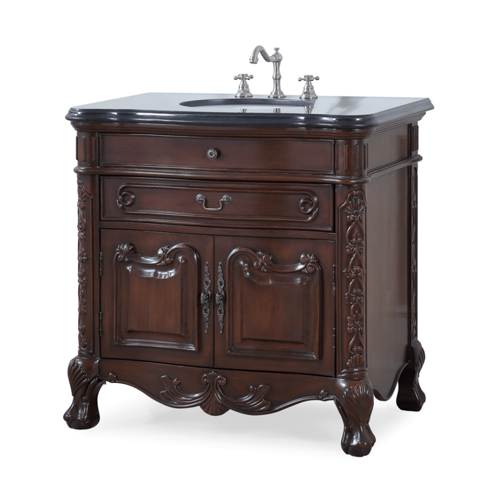 36 Inch Mahogany Wood Classic Style Madison Black Granite Countertop Bathroom Sink Vanity