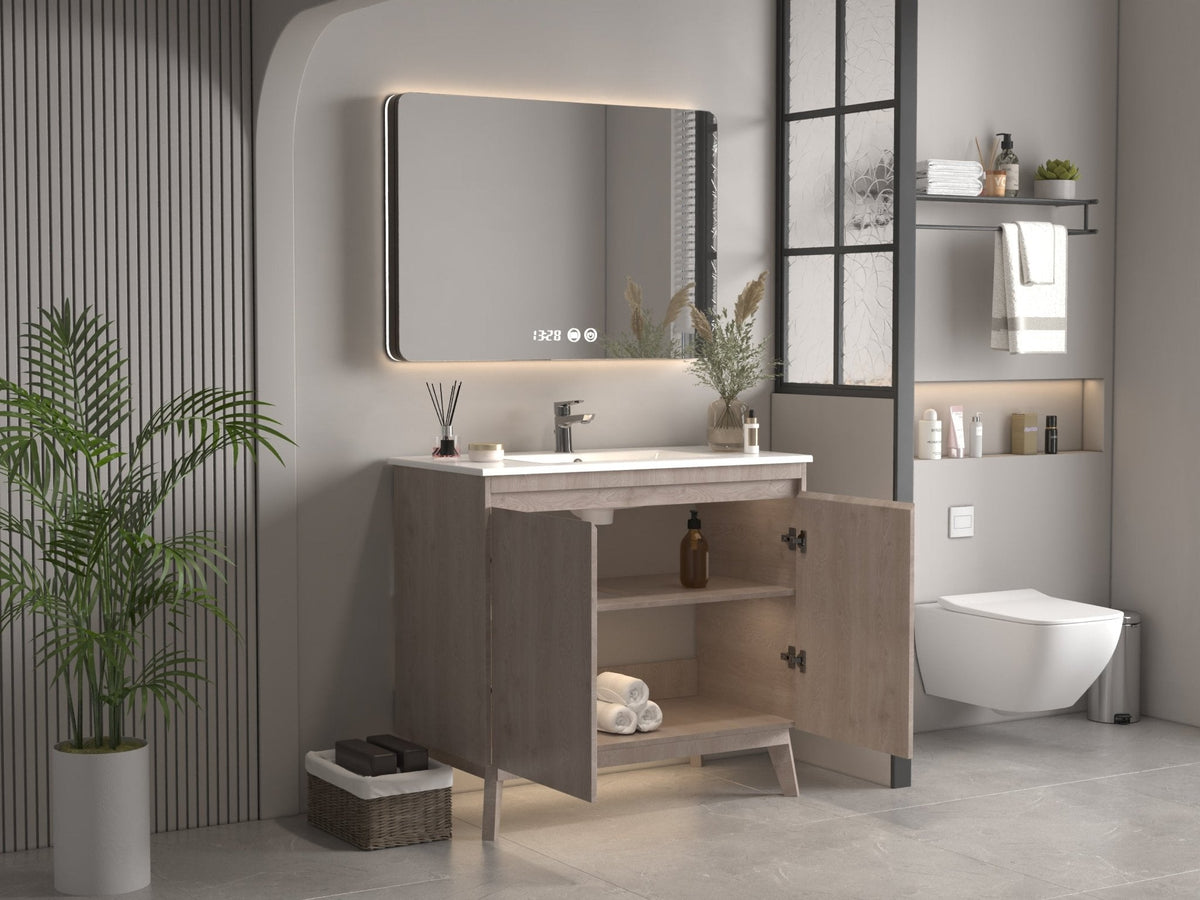 36 inch Modern Style Oak Wood Finish Zaren Bathroom Sink Vanity