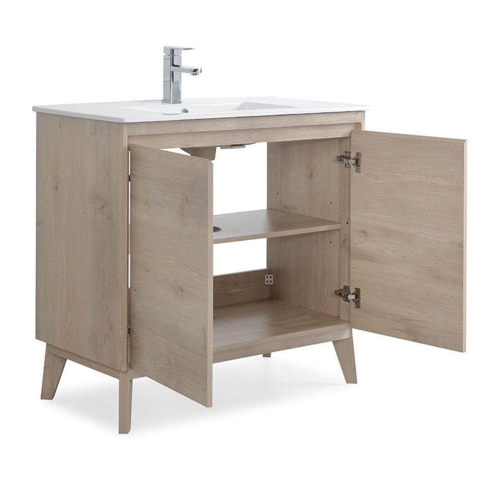 36 inch Modern Style Oak Wood Finish Zaren Bathroom Sink Vanity
