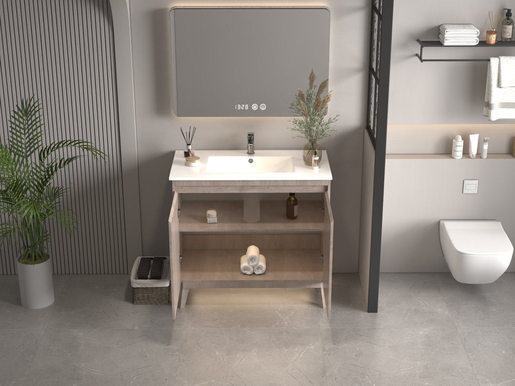 36 inch Modern Style Oak Wood Finish Zaren Bathroom Sink Vanity