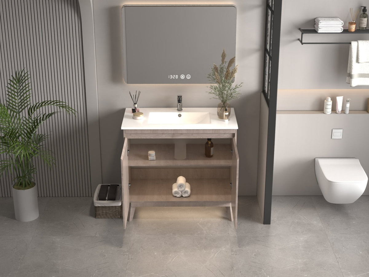 36 inch Modern Style Oak Wood Finish Zaren Bathroom Sink Vanity