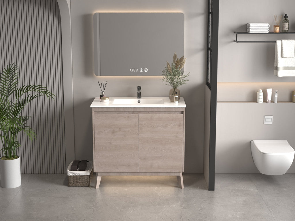 36 inch Modern Style Oak Wood Finish Zaren Bathroom Sink Vanity