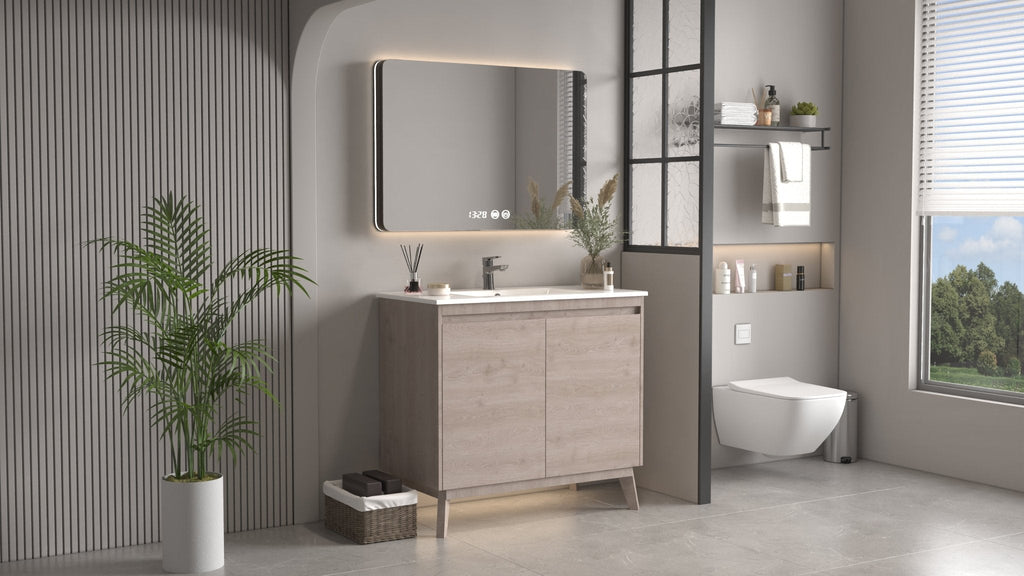 36 inch Modern Style Oak Wood Finish Zaren Bathroom Sink Vanity