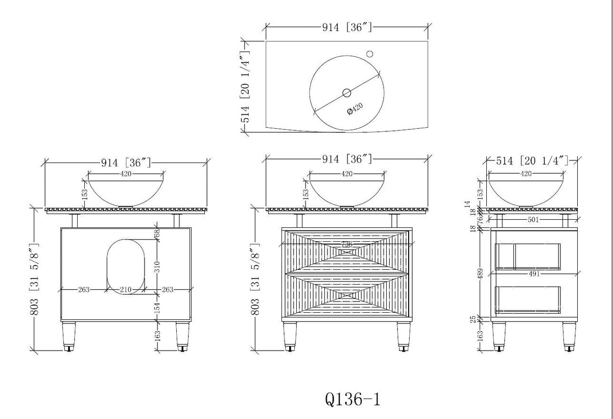 36" Onyx counter top Verdana Vessel Sink Bathroom Vanity