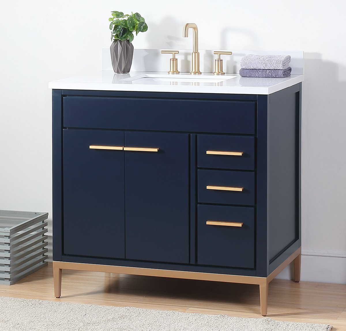 36" Tennant Brand Beatrice Navy Blue Modern Bathroom Sink Vanity