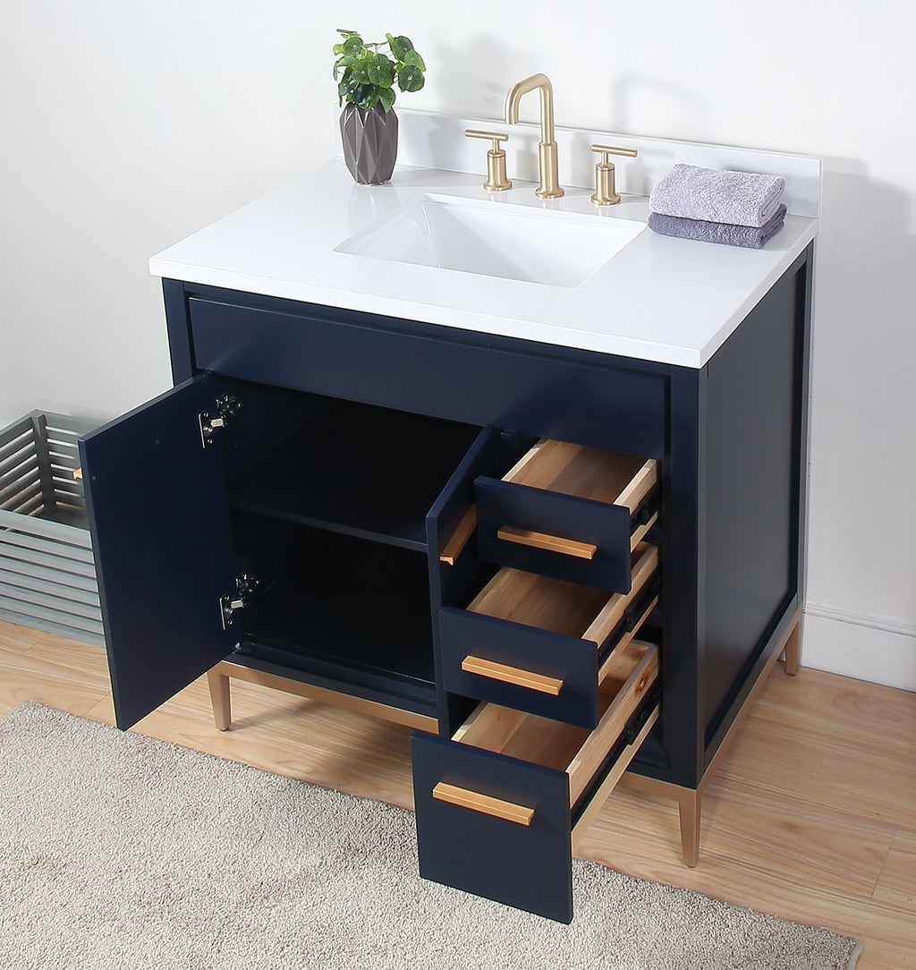 36" Tennant Brand Beatrice Navy Blue Modern Bathroom Sink Vanity