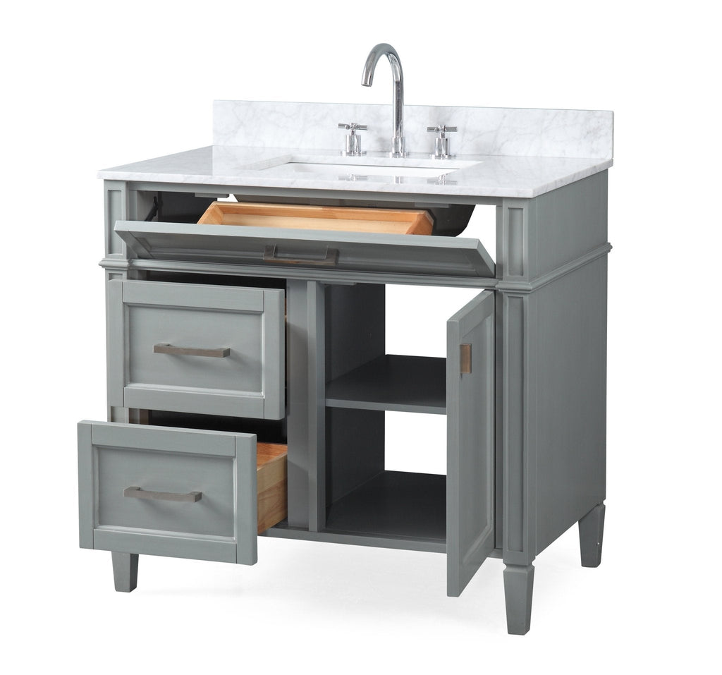 36 Inch Durand Modern Gray Bathroom Sink Vanity with Stone Counter Top