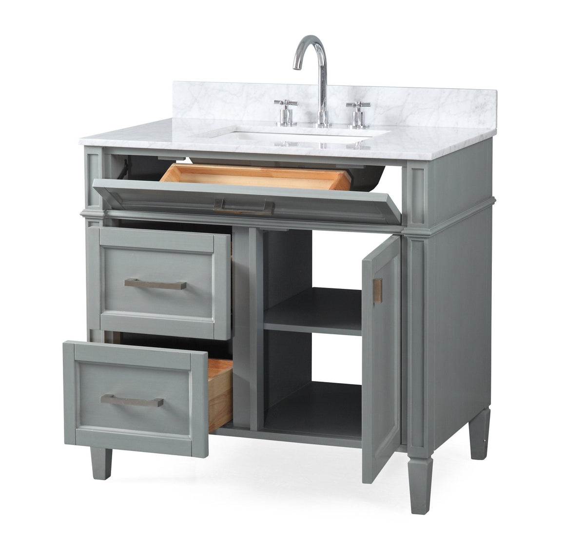 36 Inch Durand Modern Gray Bathroom Sink Vanity with Stone Counter Top
