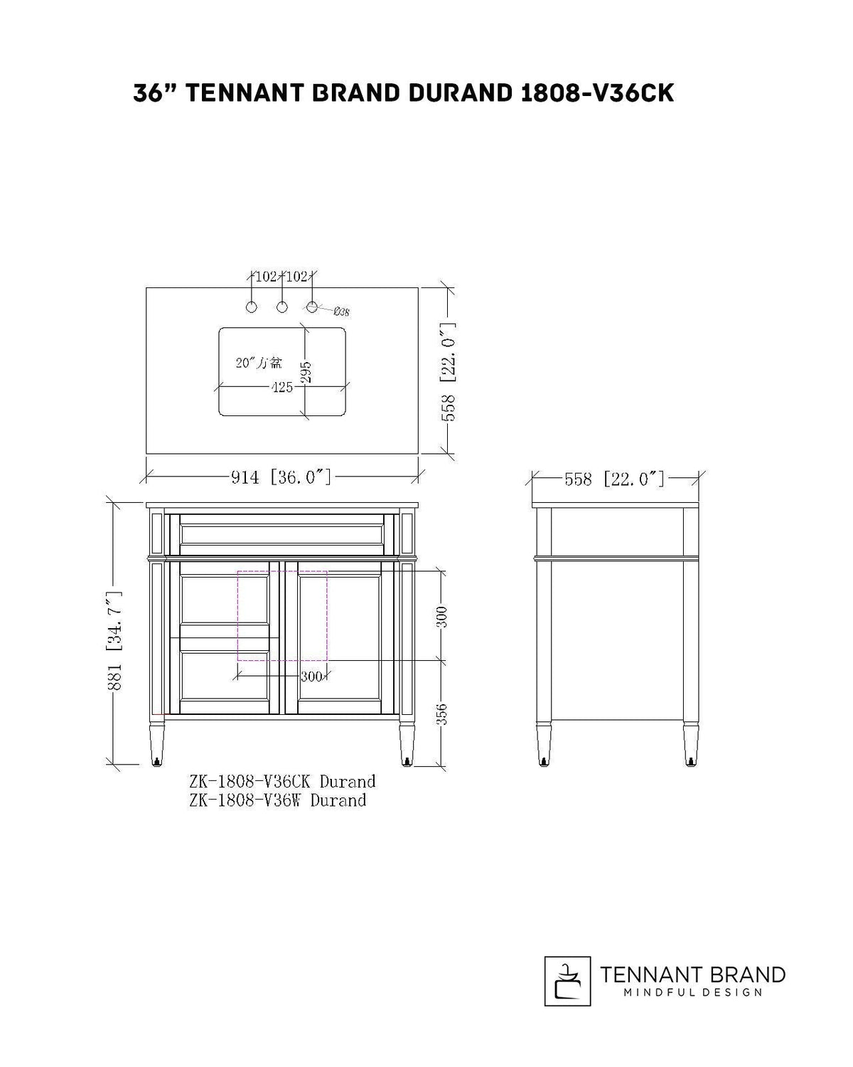 36 Inch Durand Modern Gray Bathroom Sink Vanity with Stone Counter Top