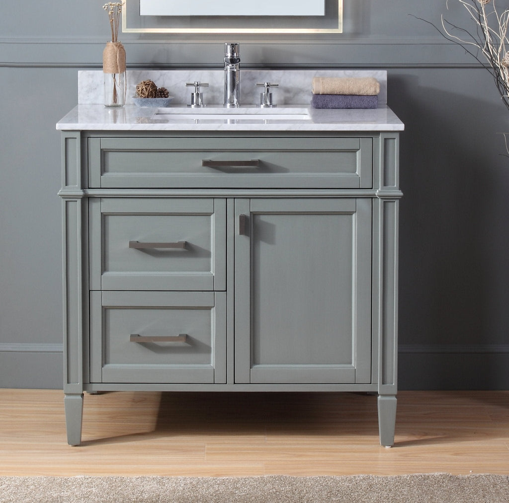 36 Inch Durand Modern Gray Bathroom Sink Vanity with Stone Counter Top