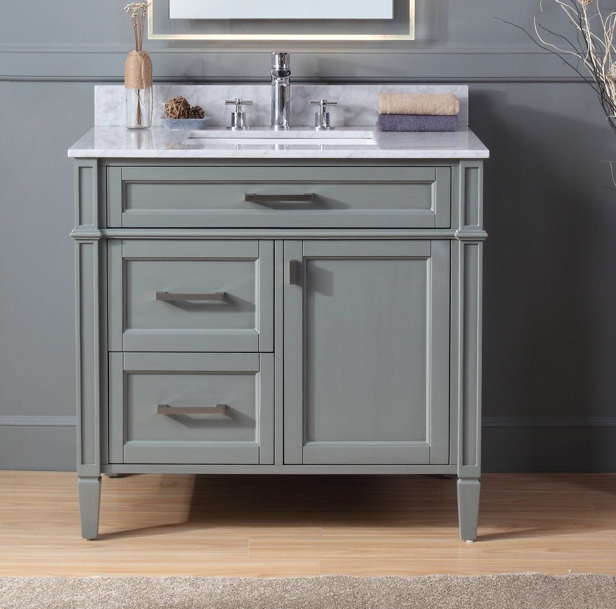 36 Inch Durand Modern Gray Bathroom Sink Vanity with Stone Counter Top