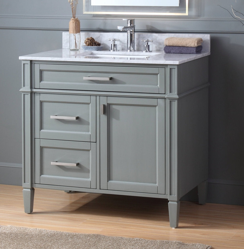 36 Inch Durand Modern Gray Bathroom Sink Vanity with Stone Counter Top
