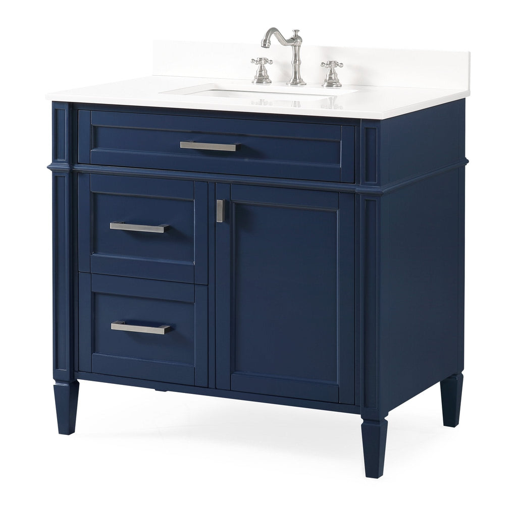 36 Inch Durand Modern Navy Blue Bathroom Sink Vanity with Stone Counter Top