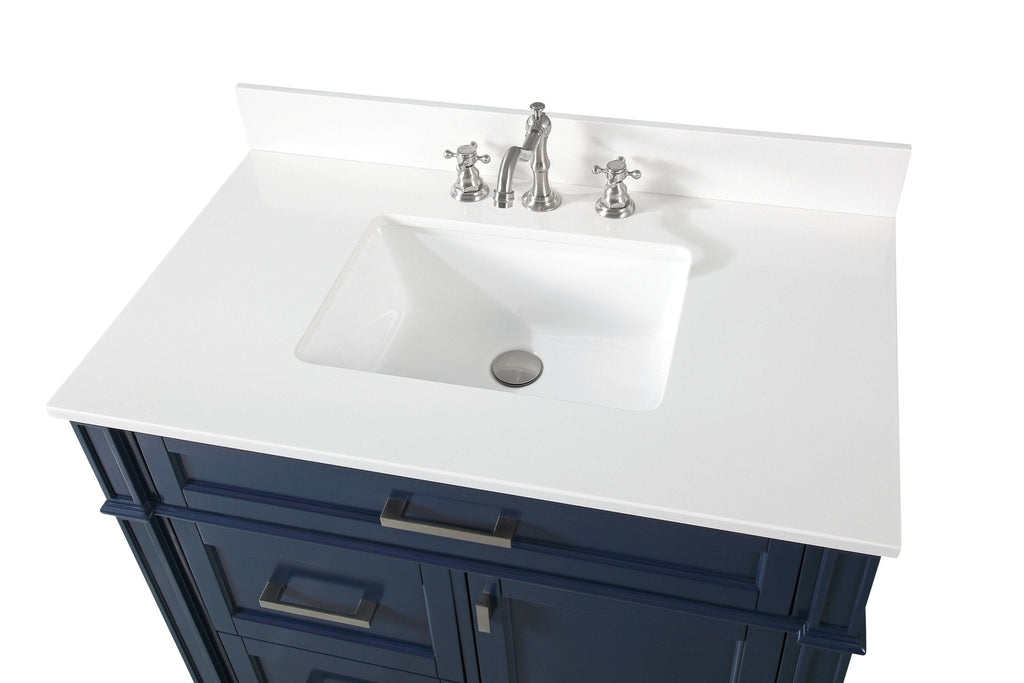 36 Inch Durand Modern Navy Blue Bathroom Sink Vanity with Stone Counter Top