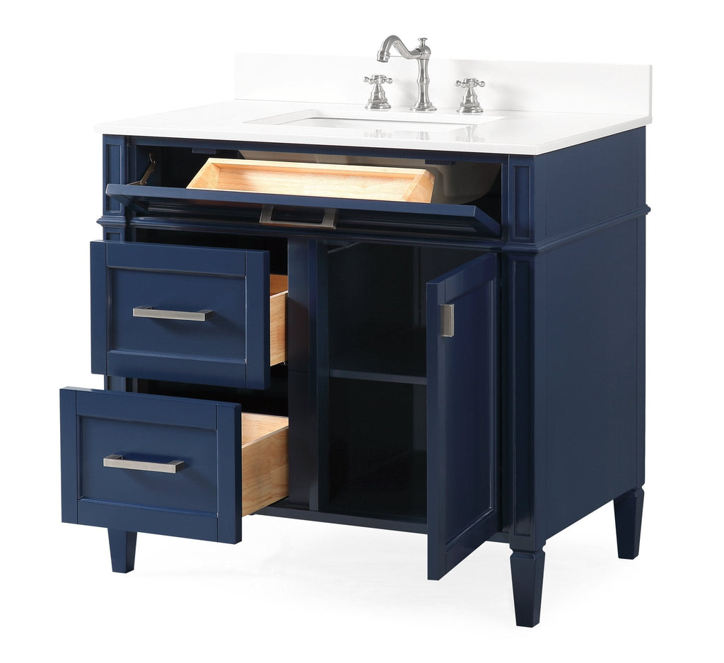 36 Inch Durand Modern Navy Blue Bathroom Sink Vanity with Stone Counter Top