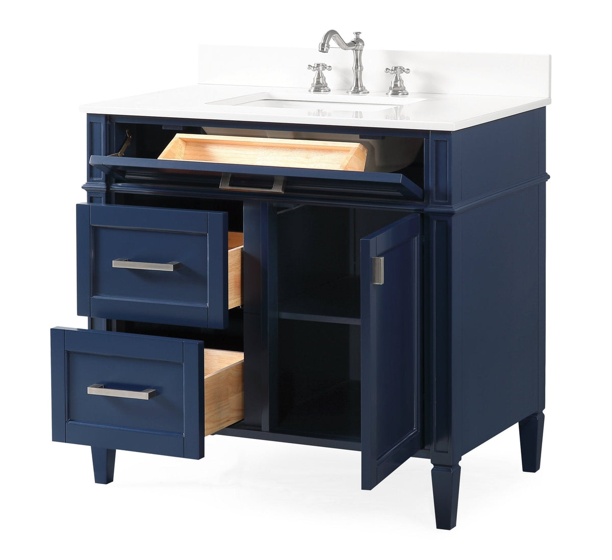 36 Inch Durand Modern Navy Blue Bathroom Sink Vanity with Stone Counter Top