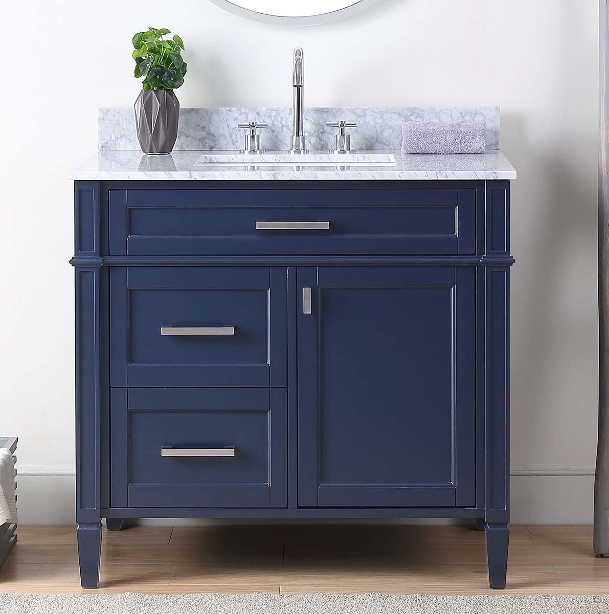 36 Inch Durand Modern Navy Blue Bathroom Sink Vanity with Stone Counter Top