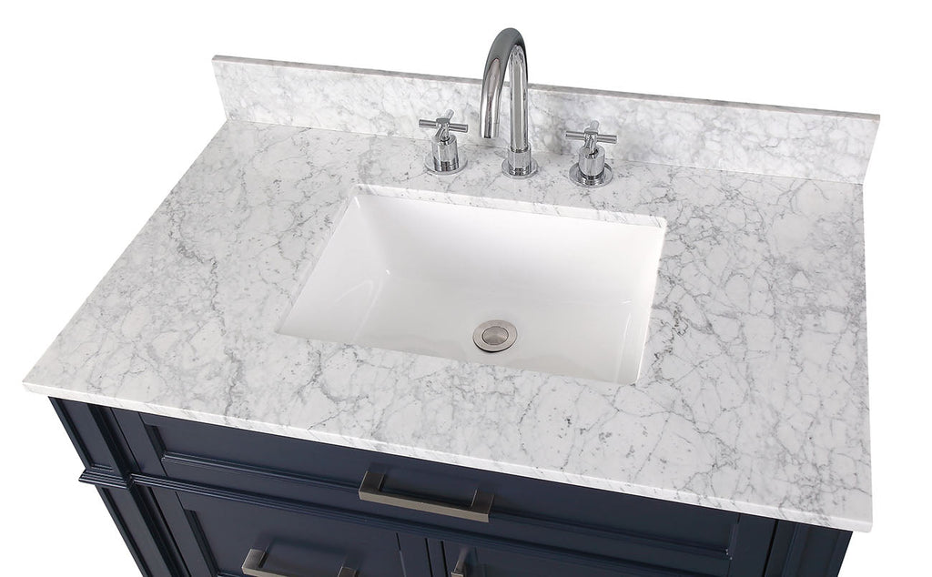 36 Inch Durand Modern Navy Blue Bathroom Sink Vanity with Stone Counter Top