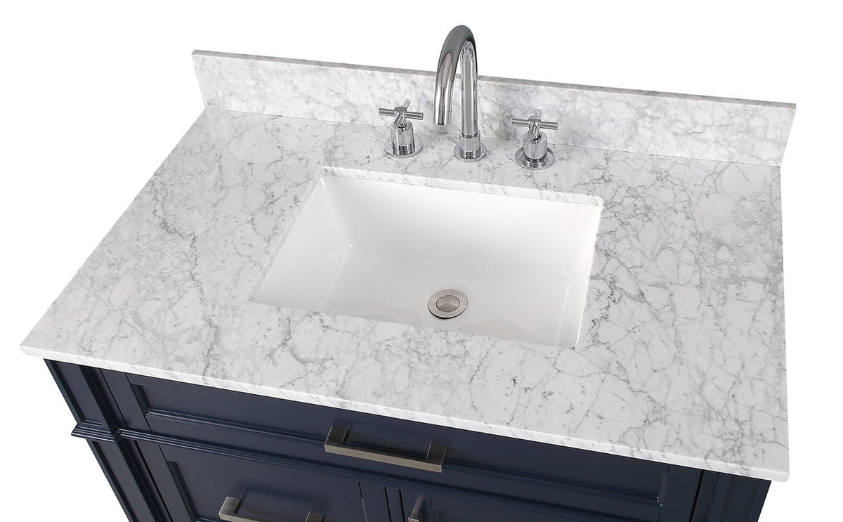 36 Inch Durand Modern Navy Blue Bathroom Sink Vanity with Stone Counter Top