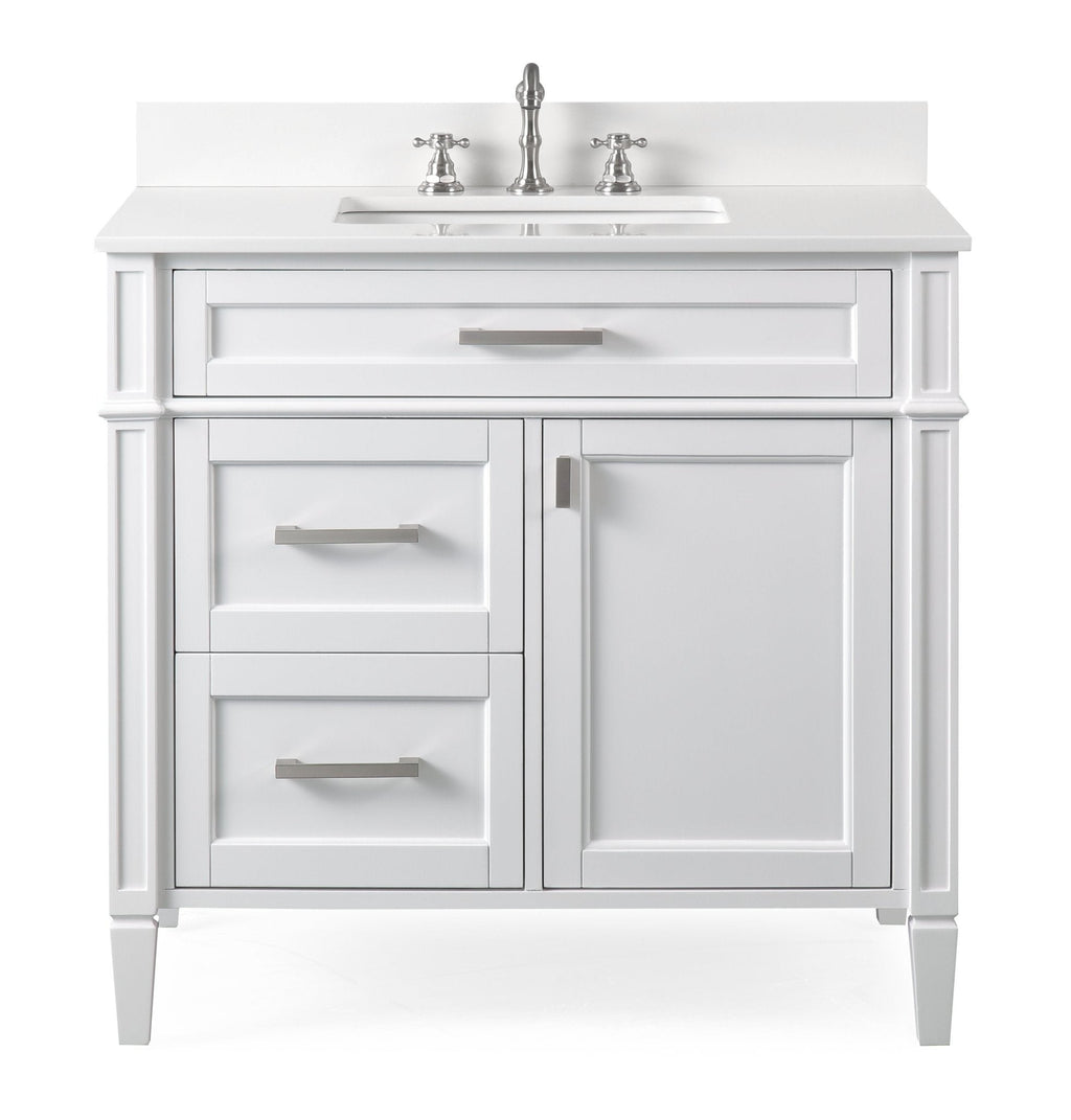 36 Inch Durand Modern White Bathroom Sink Vanity with Stone Counter Top