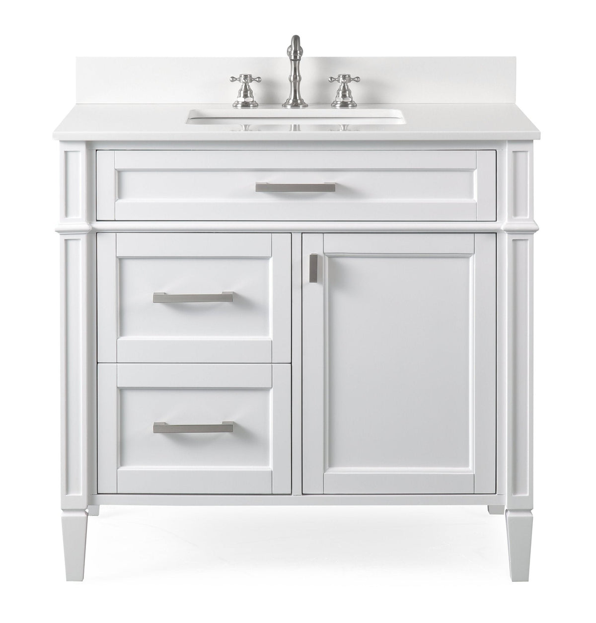 36 Inch Durand Modern White Bathroom Sink Vanity with Stone Counter Top