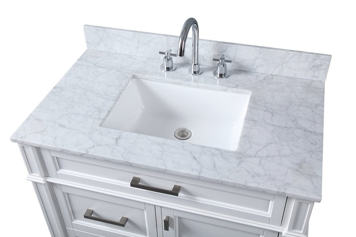 36 Inch Durand Modern White Bathroom Sink Vanity with Stone Counter Top