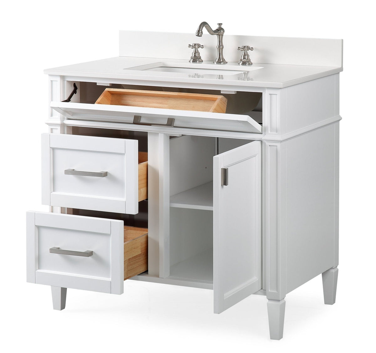 36 Inch Durand Modern White Bathroom Sink Vanity with Stone Counter Top