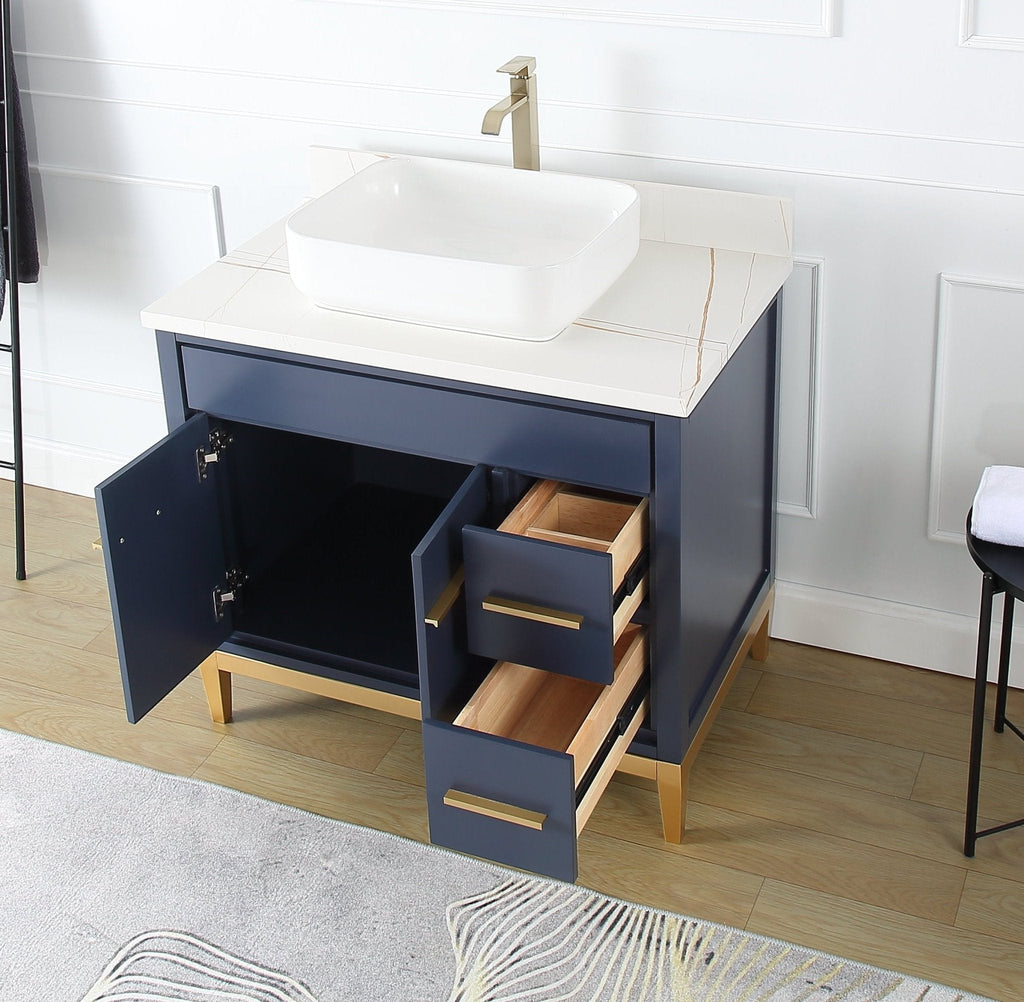 36" Tennant Brand Modern Style Navy Blue Beatrice Vessel Sink Bathroom Vanity