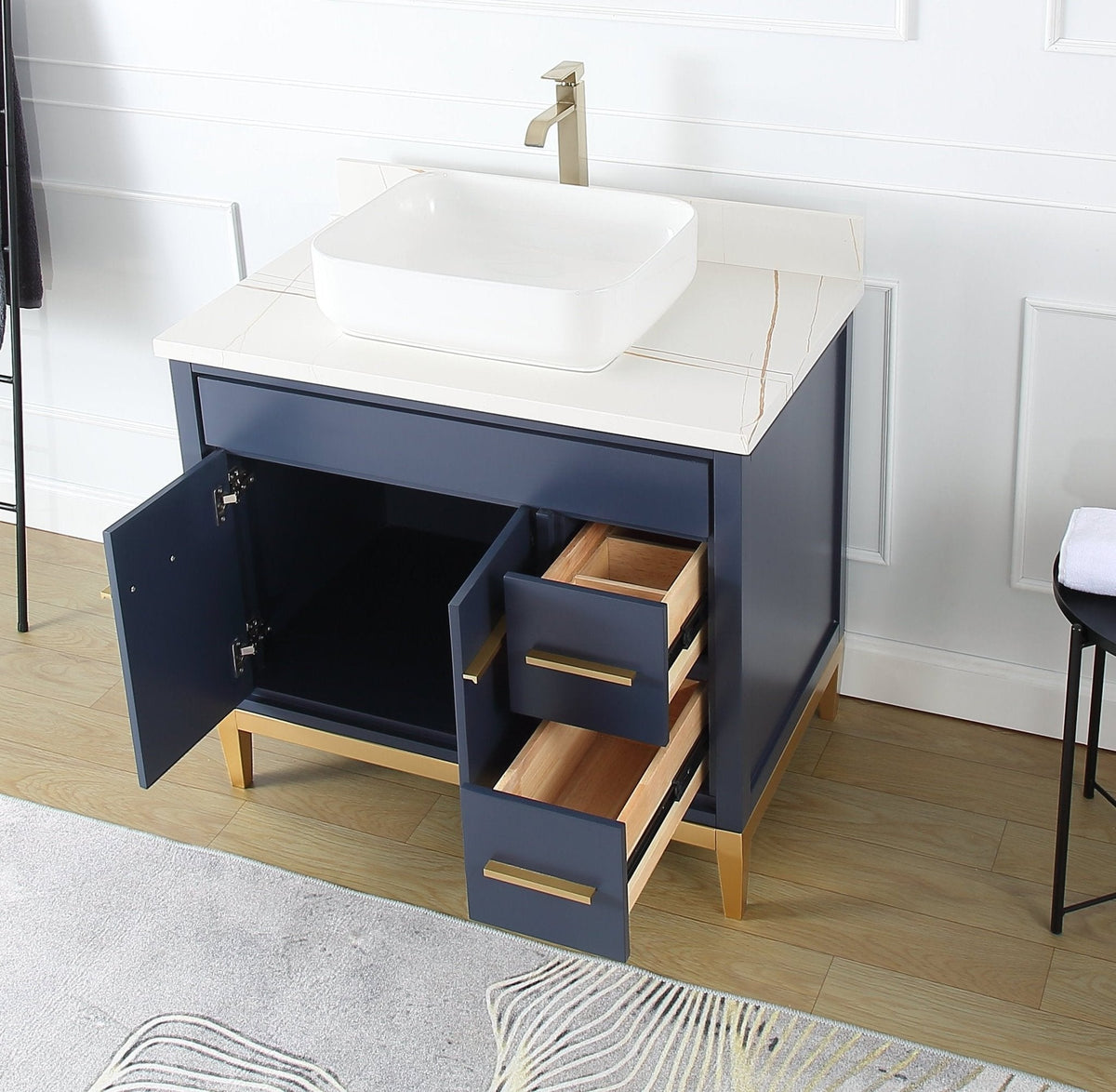 36" Tennant Brand Modern Style Navy Blue Beatrice Vessel Sink Bathroom Vanity