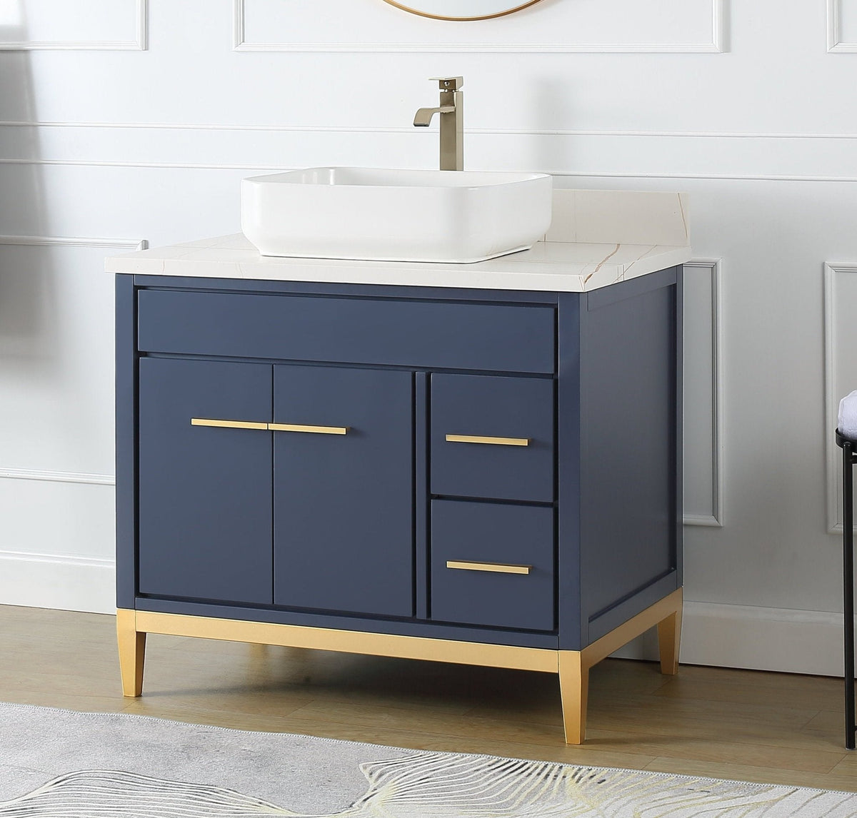 36" Tennant Brand Modern Style Navy Blue Beatrice Vessel Sink Bathroom Vanity
