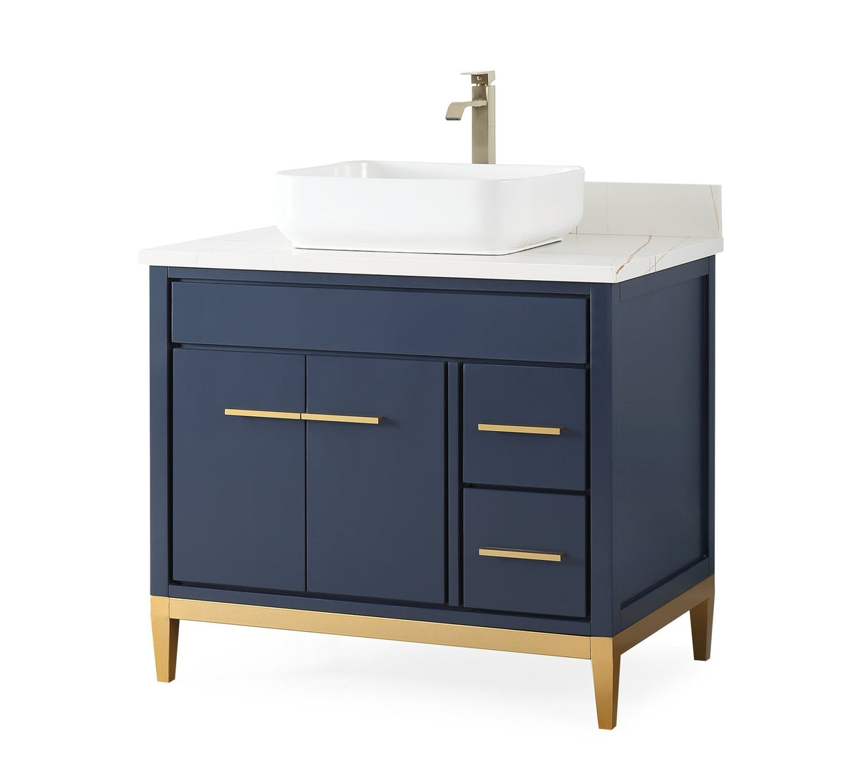 36" Tennant Brand Modern Style Navy Blue Beatrice Vessel Sink Bathroom Vanity
